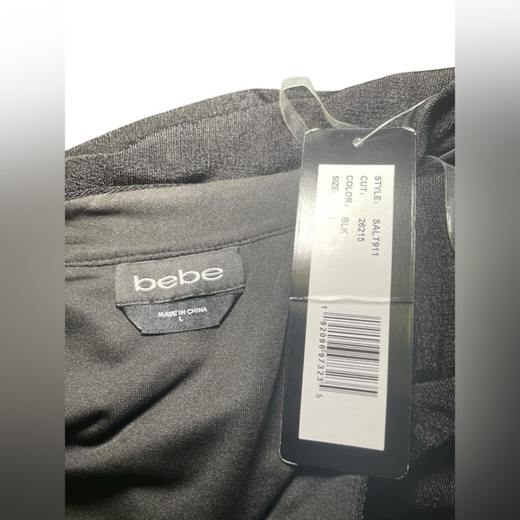 Bebe New NWT Slinky Asymmetrical Black Velvet Halter Neck Dress Size Large - Picture 6 of 7